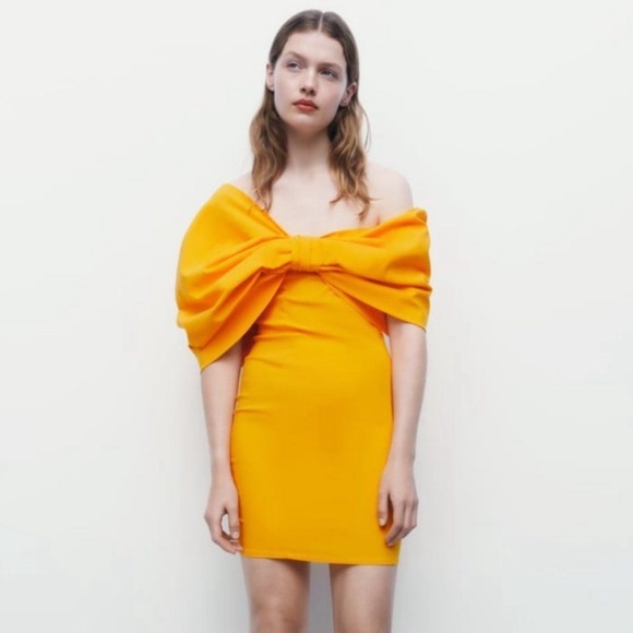 Zara Yellow Bow Mini Dress-NWT - Picture 2 of 8